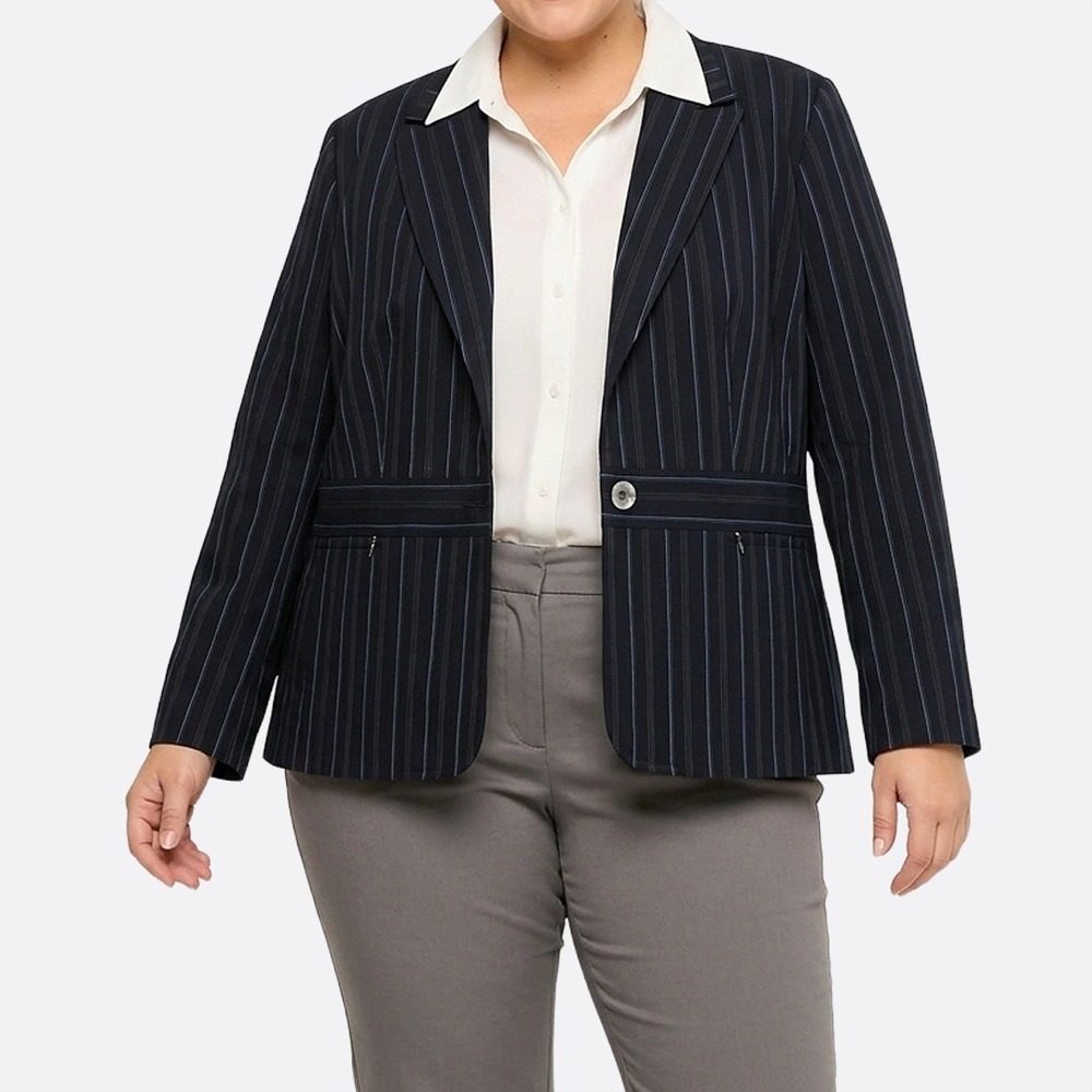 Larry Levine Navy Pinstripe Blazer Plus Size‎ 2X 3X Dark Academia Career Jacket
